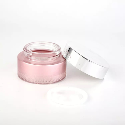 De roze Kleur het Schilderen Zilveren Schroef van de Glas Kosmetische Kruik 50g op GLB voor de Room van de Huidzorg