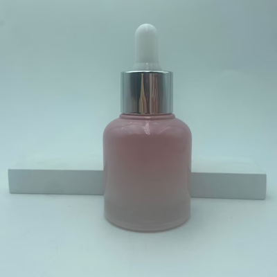 2025 Recyclebare Roze Glazen Fles voor Olie Druppelflessen met Zilveren Kraag Luxe Groothandel 30ml