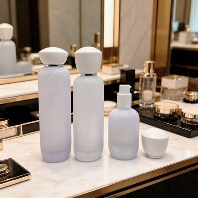 Premium Frosted Glass Bottles & Jars with Pump/Spray & White Caps, Crackle Pattern for Cosmetics, Face Cream, Lotion, Serum, Toner, Skincare, 120ml/100ml/40ml/50g/30g
