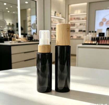 30ml 50ml op maat gemaakte glazen fles met pompdop van bamboe voor cosmetica