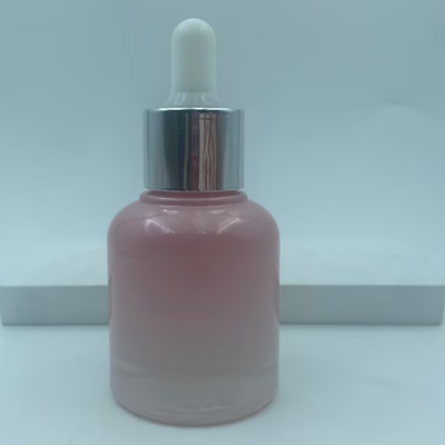 2025 Recyclebare Roze Glazen Fles voor Olie Druppelflessen met Zilveren Kraag Luxe Groothandel 30ml