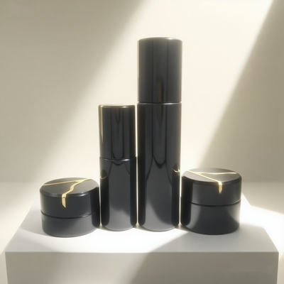 Fabriek-Direct 30ml 50ml 100ml 120ml Cosmetisch Glazen Zwart Luxe Ronde Lotion Pomp Fles en Pot Set - OEM