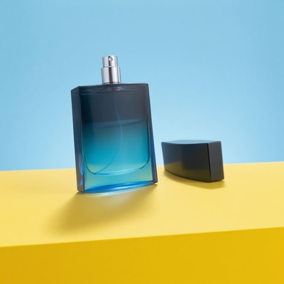 Custom 100ml Vierkante Glas Luxe En Elegante Leeg Parfum Fles Pomp Sproeier Gradient Zwart En Blauw Kleur 15mm Neck