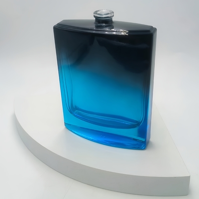 Custom 100ml Vierkante Glas Luxe En Elegante Leeg Parfum Fles Pomp Sproeier Gradient Zwart En Blauw Kleur 15mm Neck