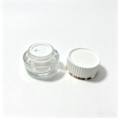 Luxury Glass Jar 30g and 50g with Vertical Ribbed White Cap Gold Decorative Ring for Face Cream Skincare Container