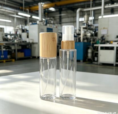 30ml 50ml op maat gemaakte glazen fles met pompdop van bamboe voor cosmetica