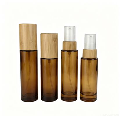 30ml 50ml op maat gemaakte glazen fles met pompdop van bamboe voor cosmetica