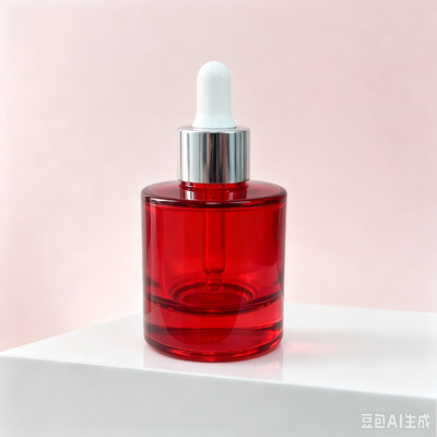 Rode transparante glazen druppelfles, cosmetische serumolie verpakkingsfles met dikke bodem en witte rubberen druppelaar