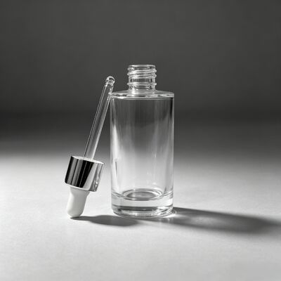 50ml Thick Base Glass Dropper Bottle, Silver Collar & White Nipple, Empty Bottle for Serum Essential Oil Cosmetic Pack