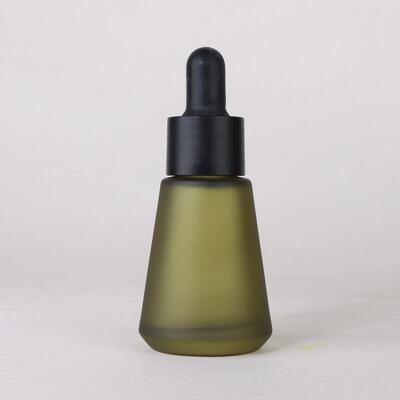 Factory Wholesale 15ml 30ml Matte Olive Green Tapered Glass Dropper Bottle for Essential Oil Serum Cosmetic Packaging