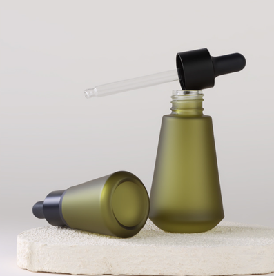 Factory Wholesale 15ml 30ml Matte Olive Green Tapered Glass Dropper Bottle for Essential Oil Serum Cosmetic Packaging