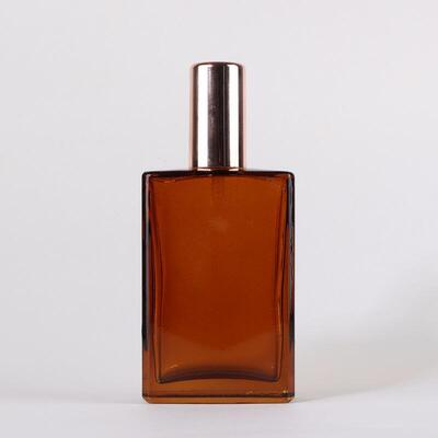 Amber Square Glass Perfume Spray Bottle, 30ml&50ml&100ml, Empty Bottle with Gold Sprayer, Custom Wholesale Fragrance Packaging
